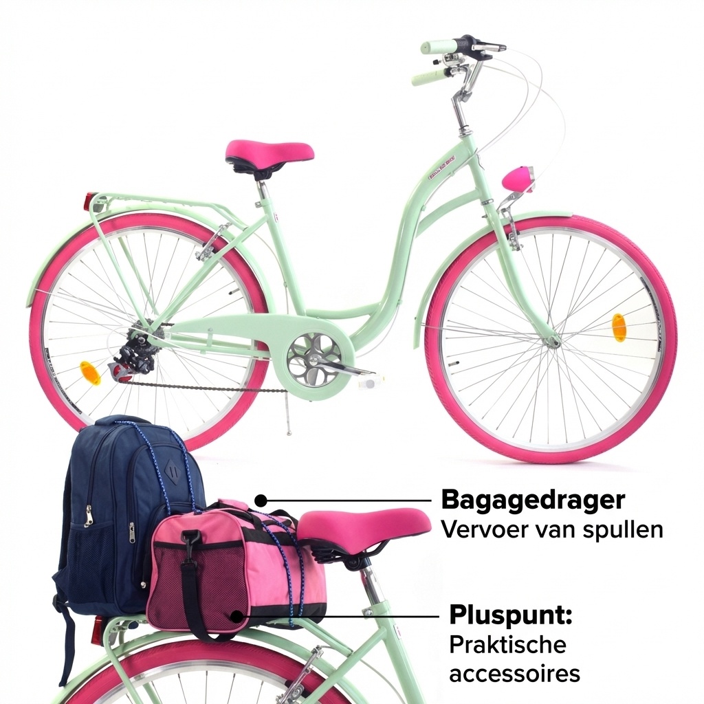 Meisjesfiets - 26 inch - met 7 versnellingen - mintgroen roze