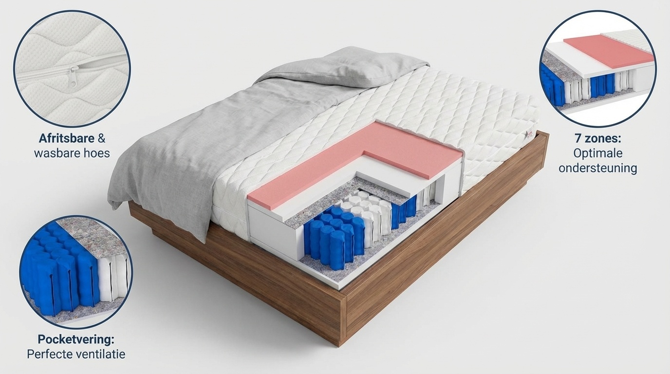 7 zone matras thermoplastisch 140x200 cm wit pocketvering