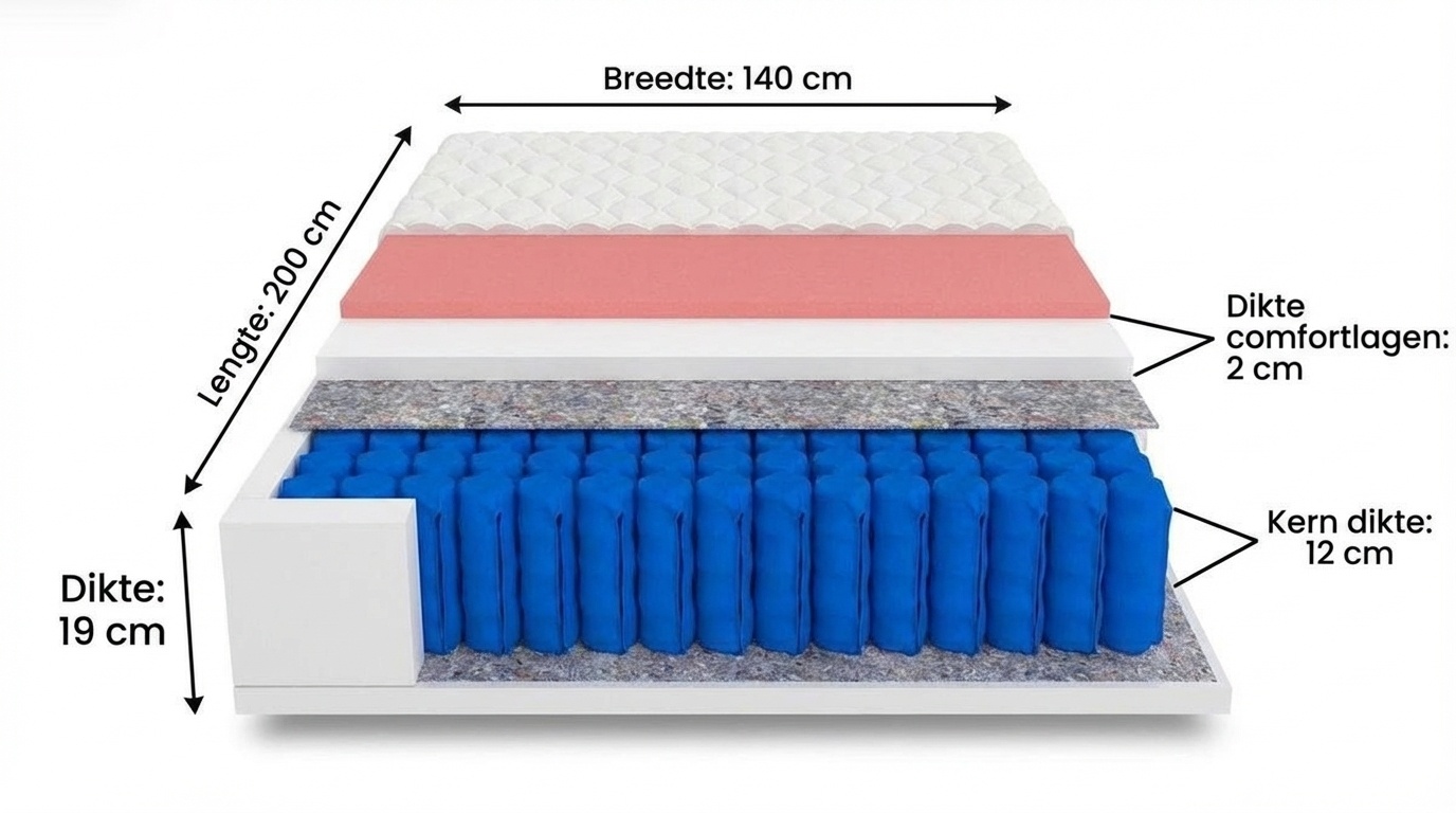 7 zone matras thermoplastisch 140x200 cm wit pocketvering