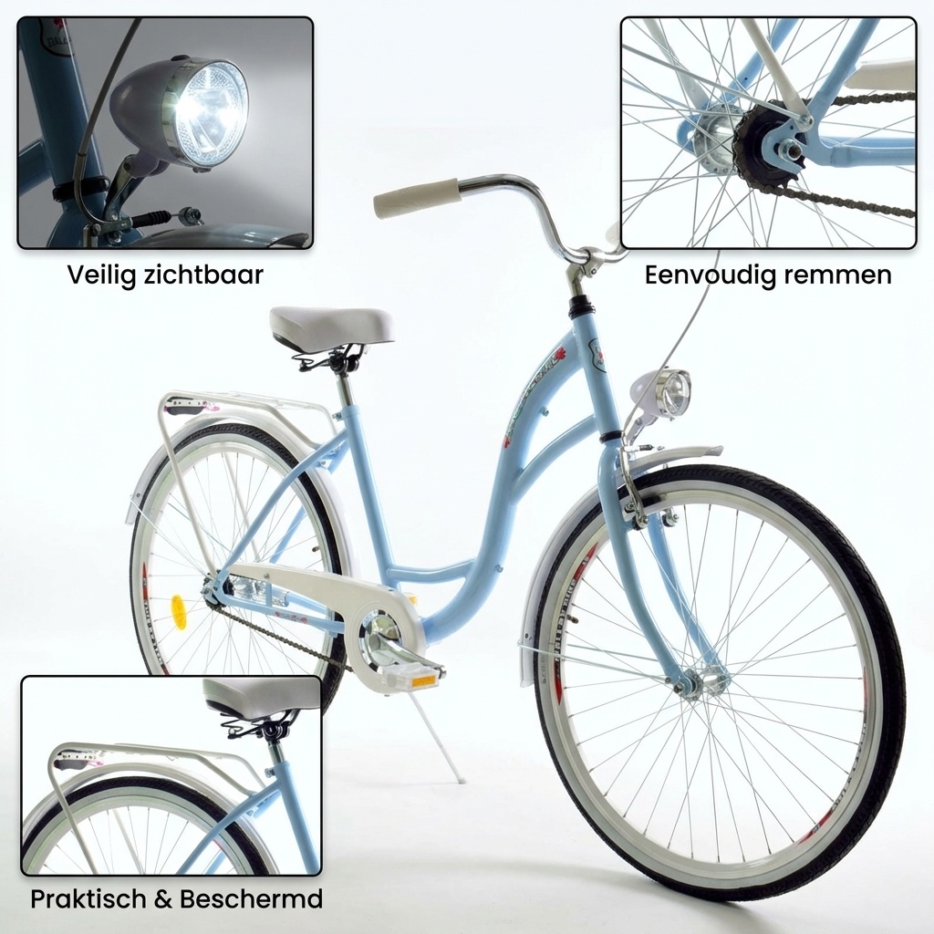 Meisjesfiets - 26 inch - stadsfiets - lichtblauw wit