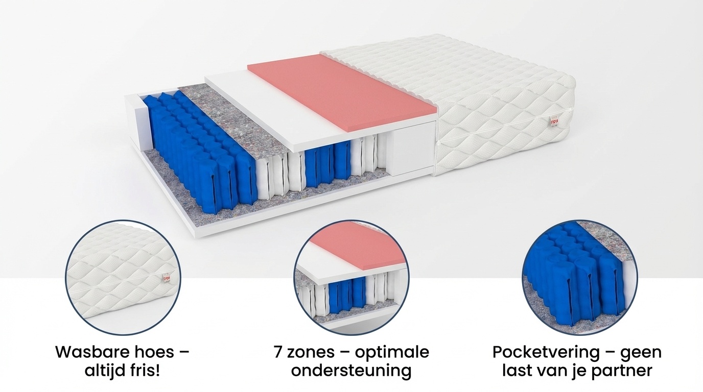 Matras 140x200 pocketvering | 7 zones | 19cm dik | Wit