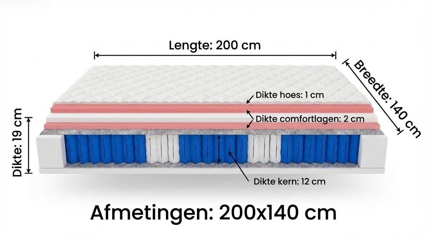 Matras 140x200 pocketvering | 7 zones | 19cm dik | Wit