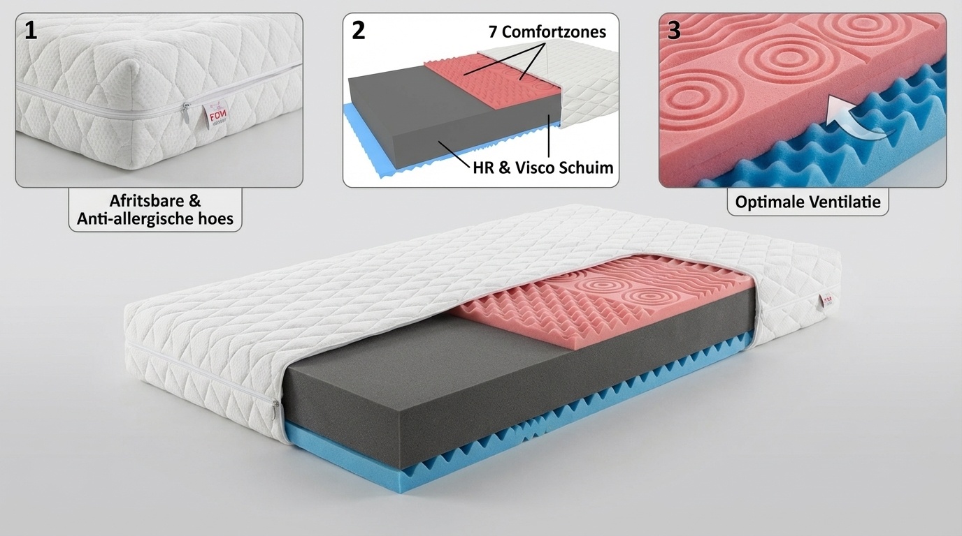 Matras 160x200 HR schuim | 14cm dik, H3 hard, wit, HR & Visco