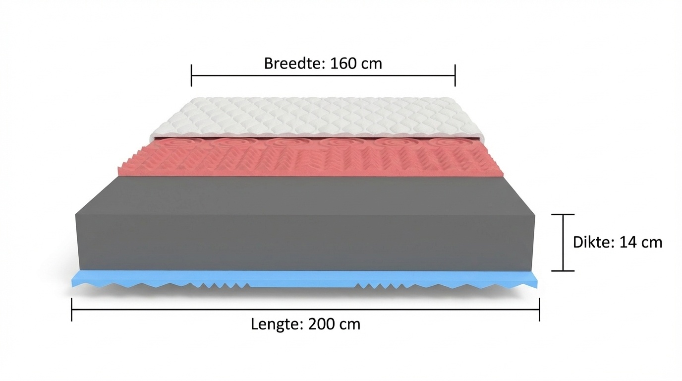Traagschuim matras 160x200cm H3 Wit 14cm HR + Visco