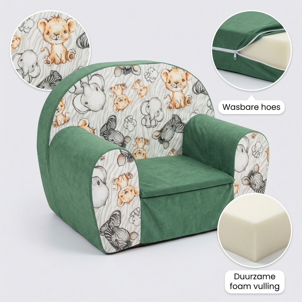 Kinderfauteuil - 60x40x45 cm - jungle dieren - groen