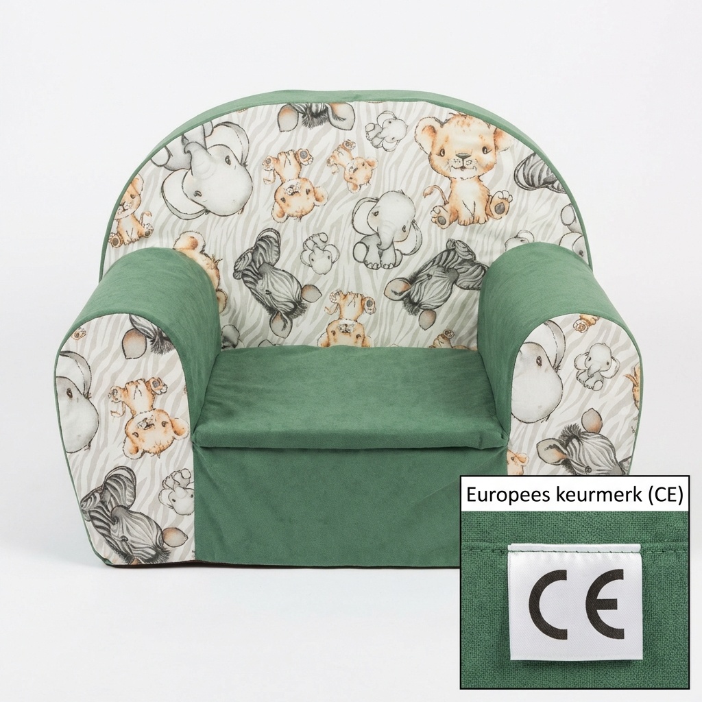 Kinderfauteuil - 60x40x45 cm - jungle dieren - groen