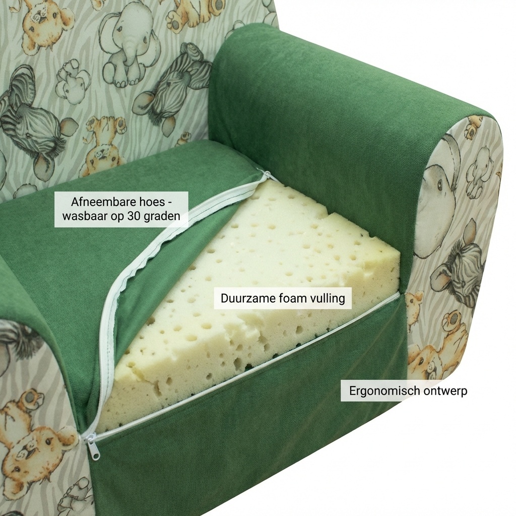 Kinderfauteuil - 60x40x45 cm - jungle dieren - groen