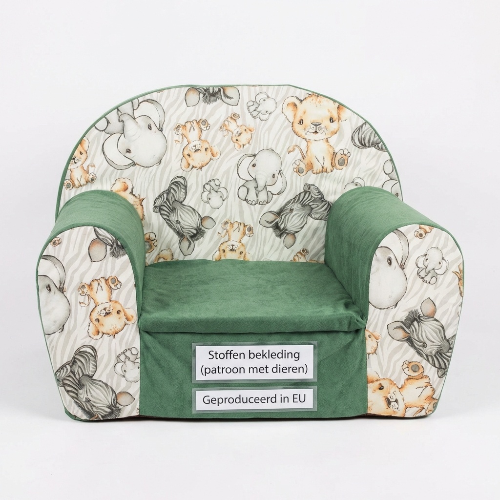 Kinderfauteuil - 60x40x45 cm - jungle dieren - groen