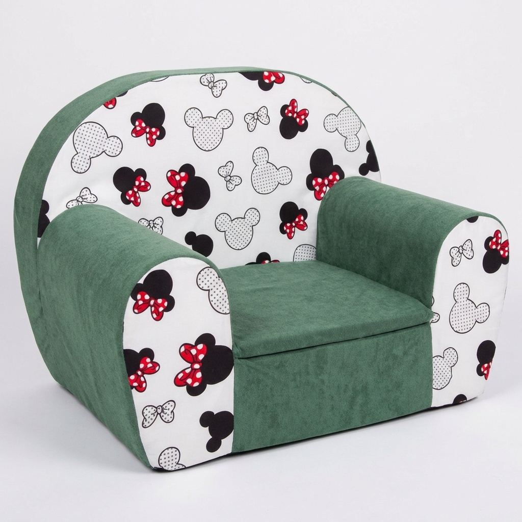 Kinderfauteuil - 60x40x45 cm - muis oren met rode strik - groen