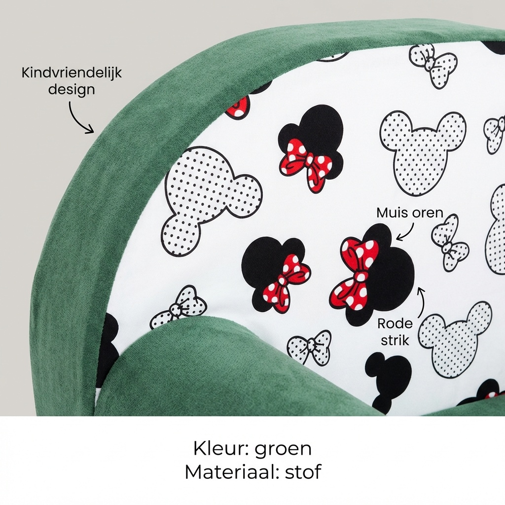 Kinderfauteuil - 60x40x45 cm - muis oren met rode strik - groen