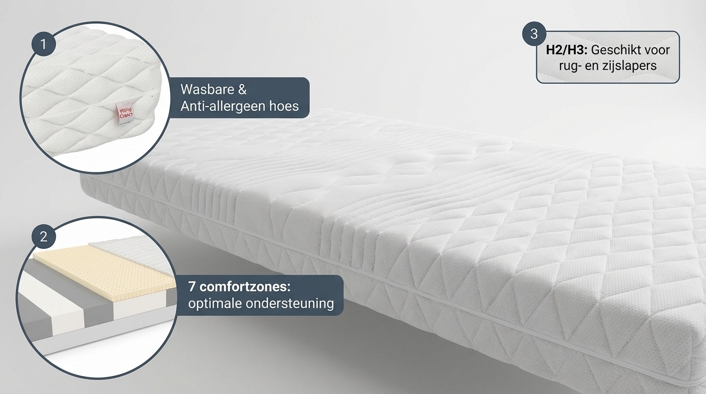 Matras 140x200 dik 15cm: Schuim, 7 zones, H2/H3