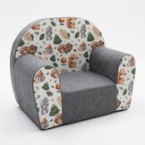 Kinderfauteuil - 60x40x45 cm - bos dieren - grijs