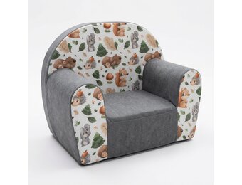 Kinderfauteuil - 60x40x45 cm - bos dieren - grijs