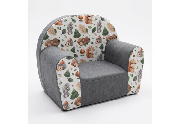 Kinderfauteuil - 60x40x45 cm - bos dieren - grijs