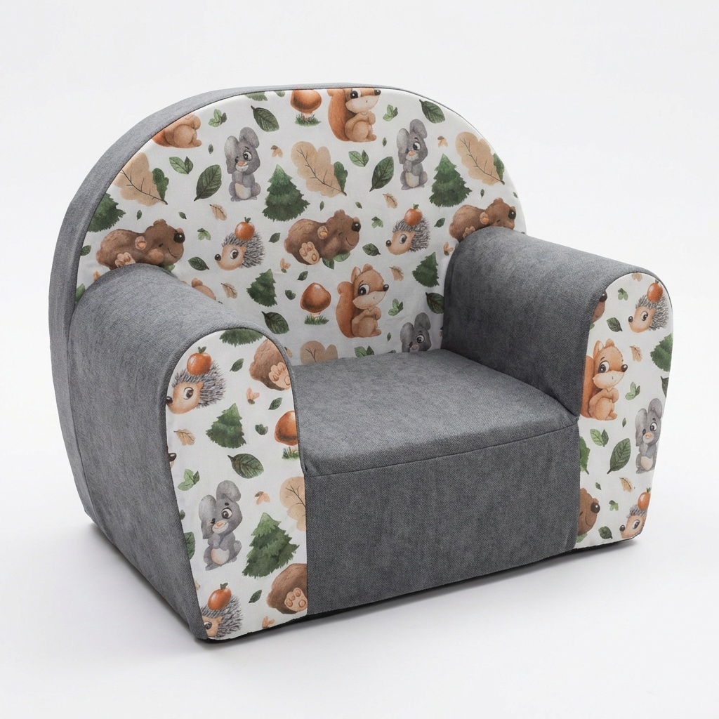 Kinderfauteuil - 60x40x45 cm - bos dieren - grijs