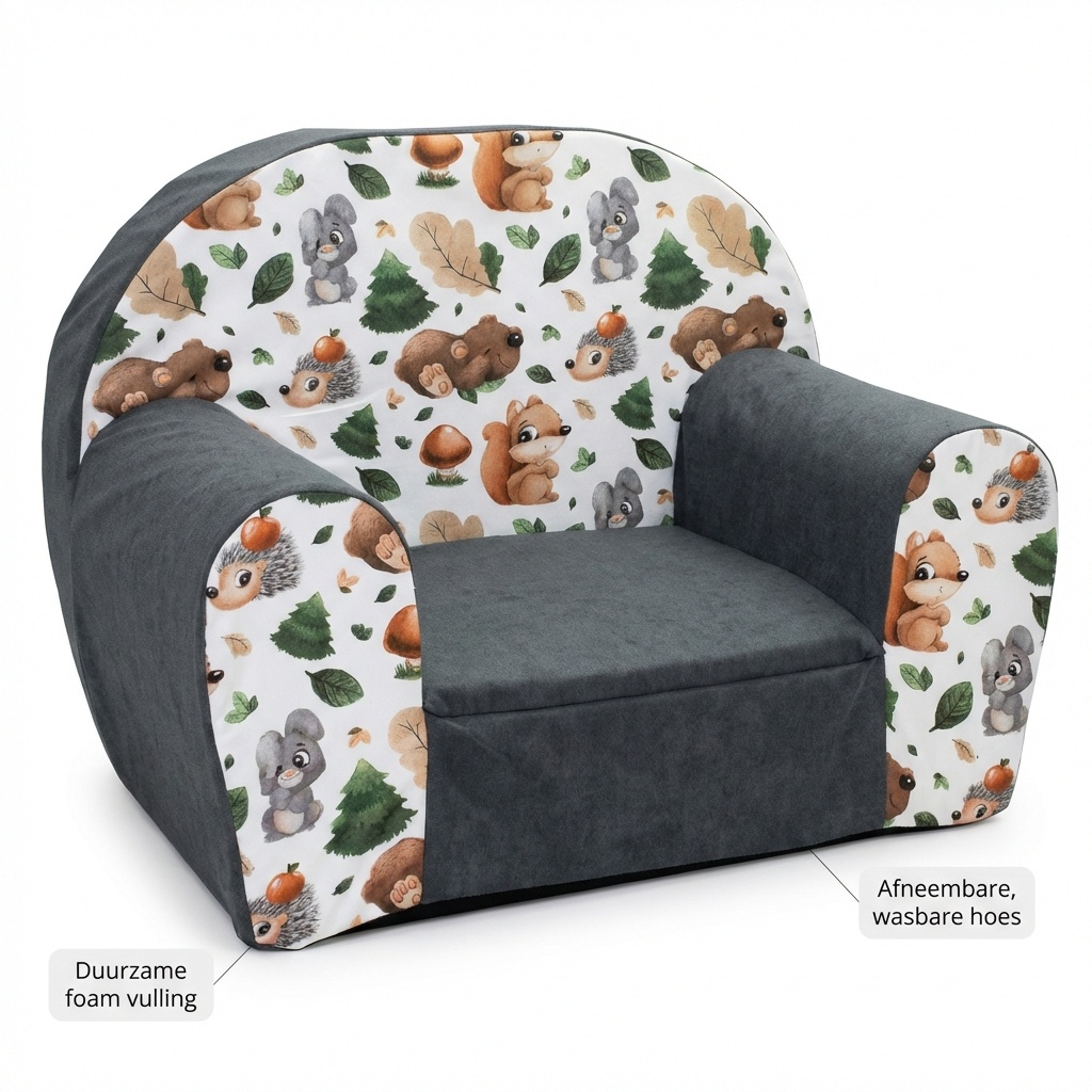 Kinderfauteuil - 60x40x45 cm - bos dieren - grijs