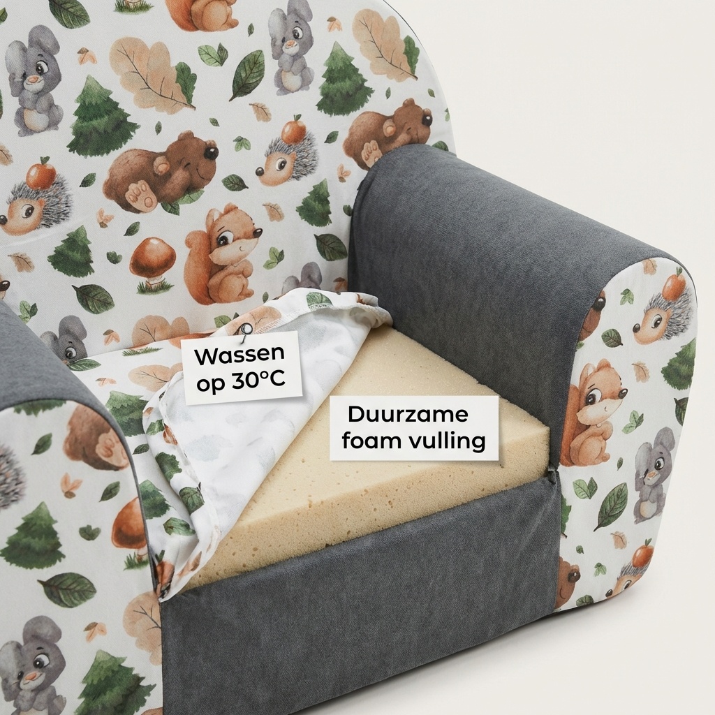 Kinderfauteuil - 60x40x45 cm - bos dieren - grijs