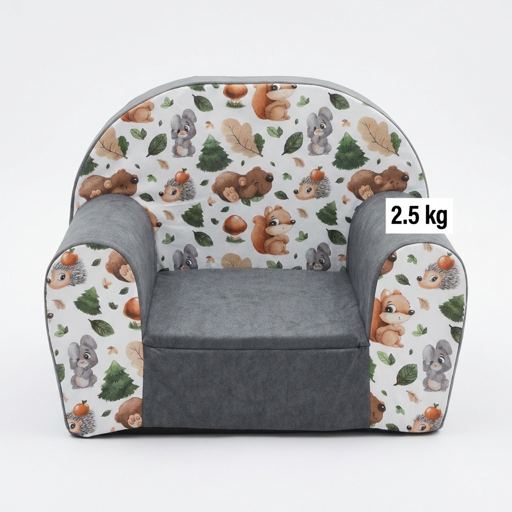 Kinderfauteuil - 60x40x45 cm - bos dieren - grijs