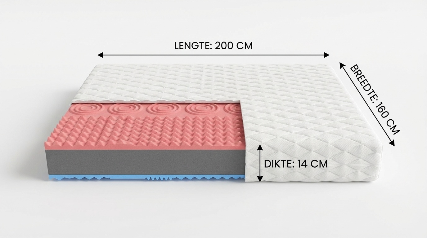 Schuim matras H3 160x200cm dikte 14cm HR schuim + Visco
