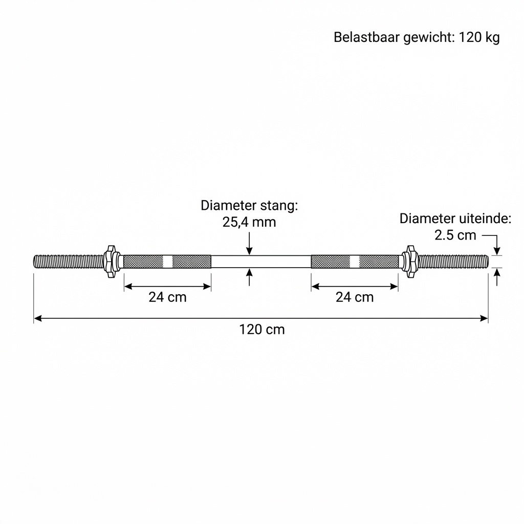 Halterstang  recht - 120 cm - met schroefklemmen - tot 120 kg