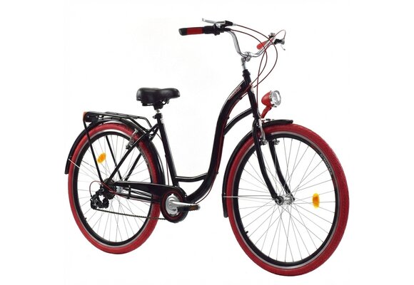 Meisjesfiets 26 inch - stadsfiets 7 versnellingen - zwart rood