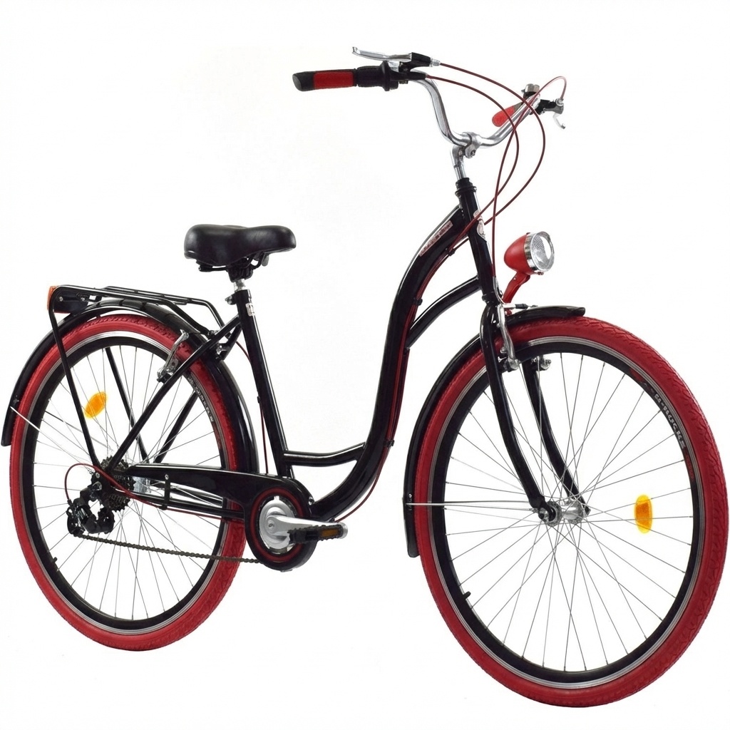 Meisjesfiets 26 inch - stadsfiets 7 versnellingen - zwart rood
