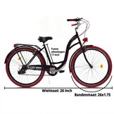 Meisjesfiets 26 inch - stadsfiets 7 versnellingen - zwart rood