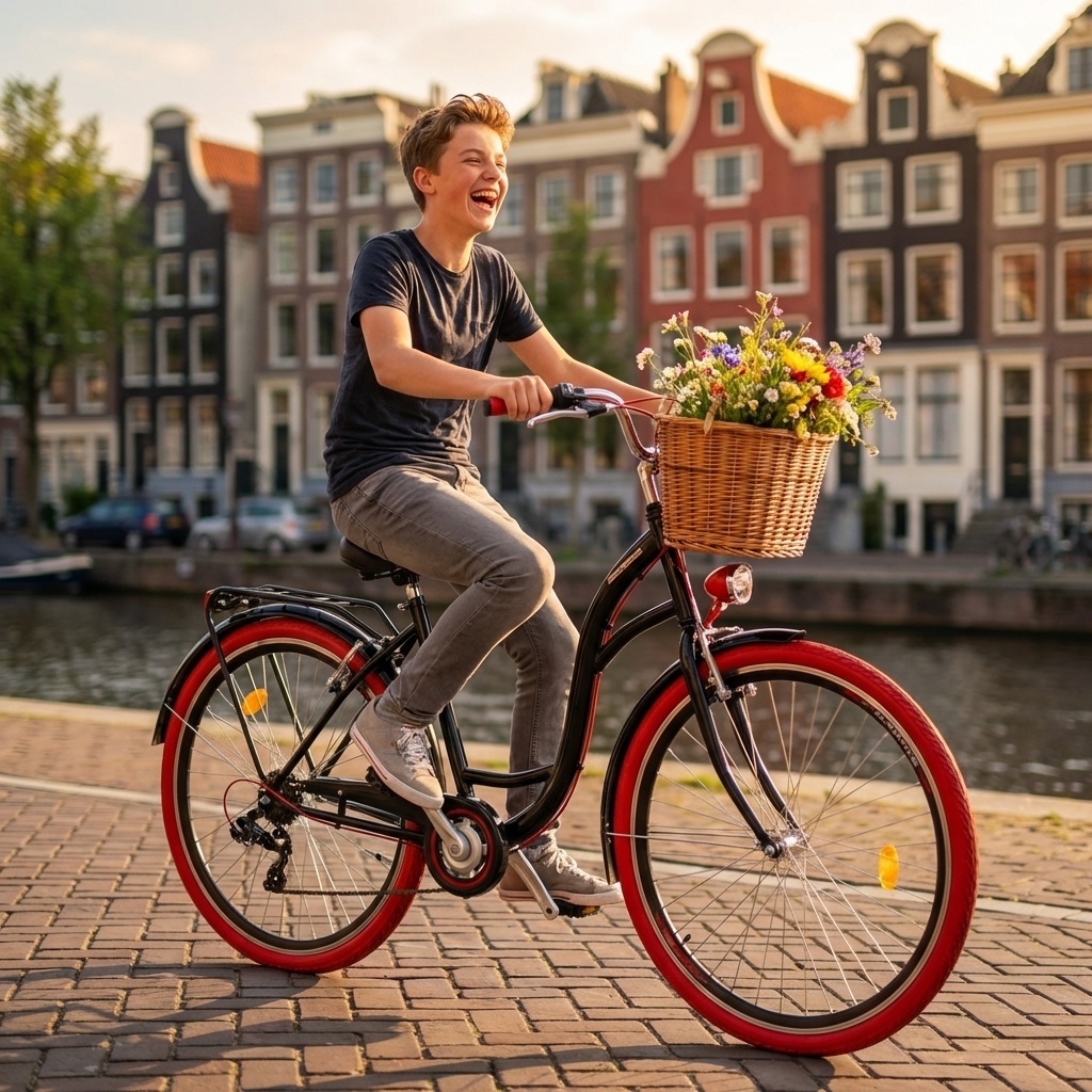 Meisjesfiets 26 inch - stadsfiets 7 versnellingen - zwart rood