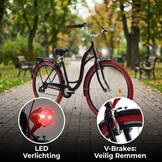 Meisjesfiets 26 inch - stadsfiets 7 versnellingen - zwart rood