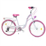Meisjesfiets 26 inch - stadsfiets 7 versnellingen - wit roze