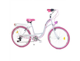 Meisjesfiets 26 inch - stadsfiets 7 versnellingen - wit roze