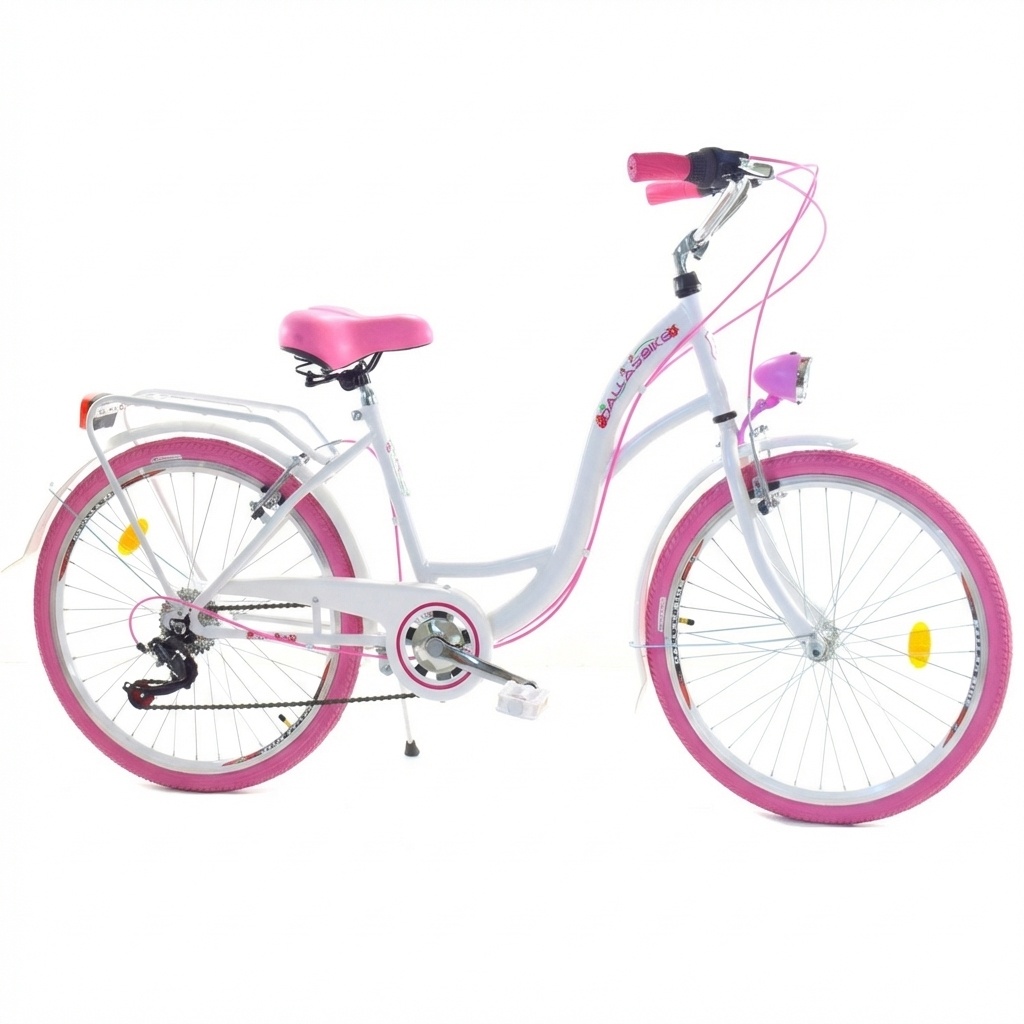 Meisjesfiets 26 inch - stadsfiets 7 versnellingen - wit roze