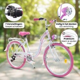 Meisjesfiets 26 inch - stadsfiets 7 versnellingen - wit roze
