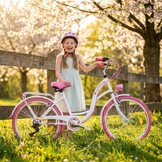Meisjesfiets 26 inch - stadsfiets 7 versnellingen - wit roze