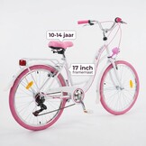 Meisjesfiets 26 inch - stadsfiets 7 versnellingen - wit roze