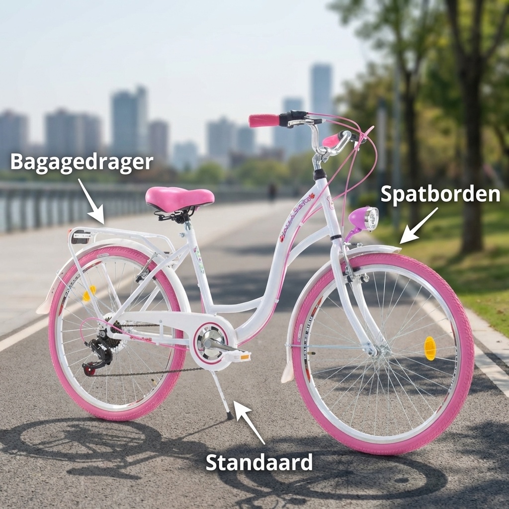 Meisjesfiets 26 inch - stadsfiets 7 versnellingen - wit roze