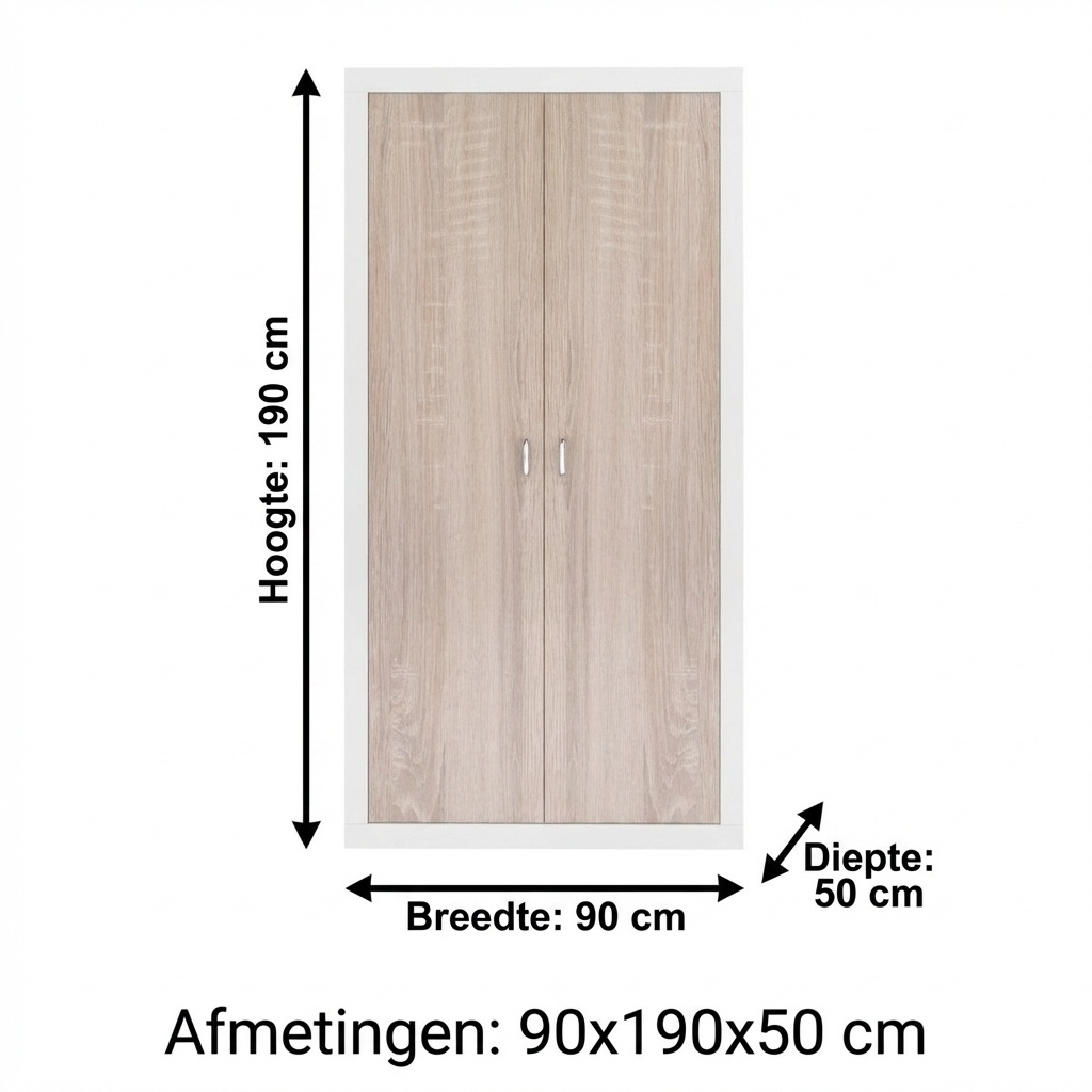 Kledingkast wit hout 90x190x50 cm - Spaanplaat/MDF