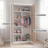 Kledingkast wit hout 90x190x50 cm - Spaanplaat/MDF