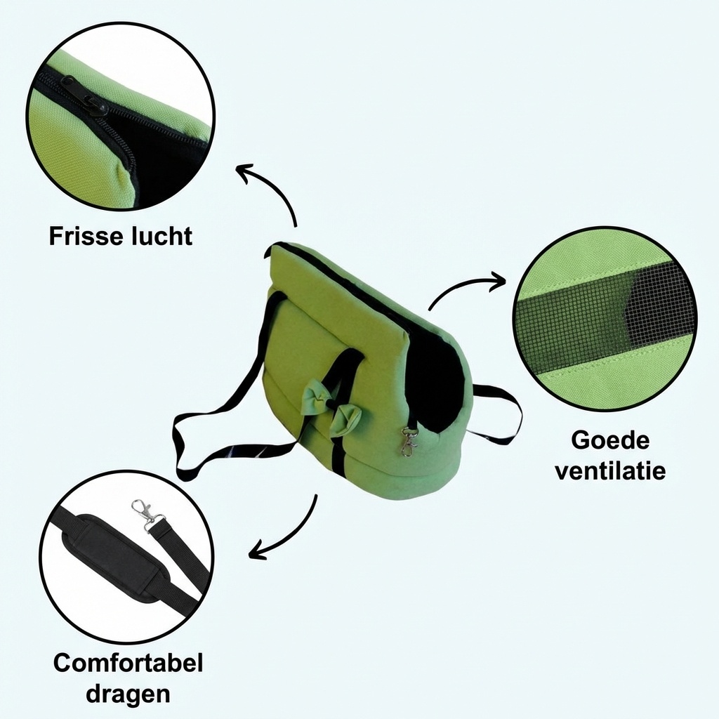 Hondendraagtas - kleine honden - honden transporttas - groen - 36x19x23 cm - stijlvol - schoudertas