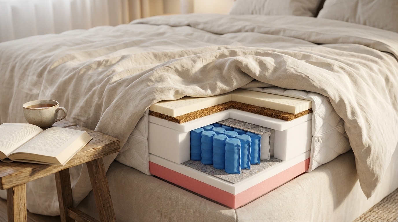 Matras 140x200 pocketvering – 7 zones, H3/H4, Wit, Latex/Kokos