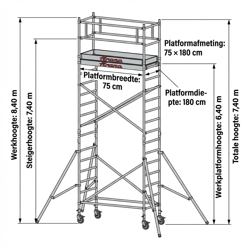 Rolsteiger - 75x180 cm - aluminium - werkhoogte 8,4 m