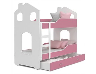 Kinder stapelbed roze - 160 x 80 cm - huisbed inclusief matras