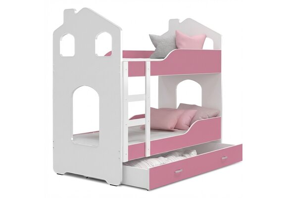 Kinder stapelbed roze - 160 x 80 cm - huisbed inclusief matras