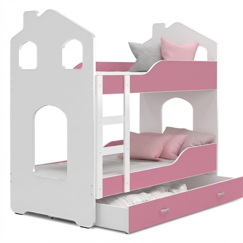 Kinder stapelbed roze - 160 x 80 cm - huisbed inclusief matras