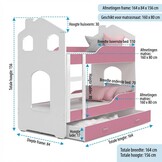 Kinder stapelbed roze - 160 x 80 cm - huisbed inclusief matras