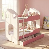 Kinder stapelbed roze - 160 x 80 cm - huisbed inclusief matras