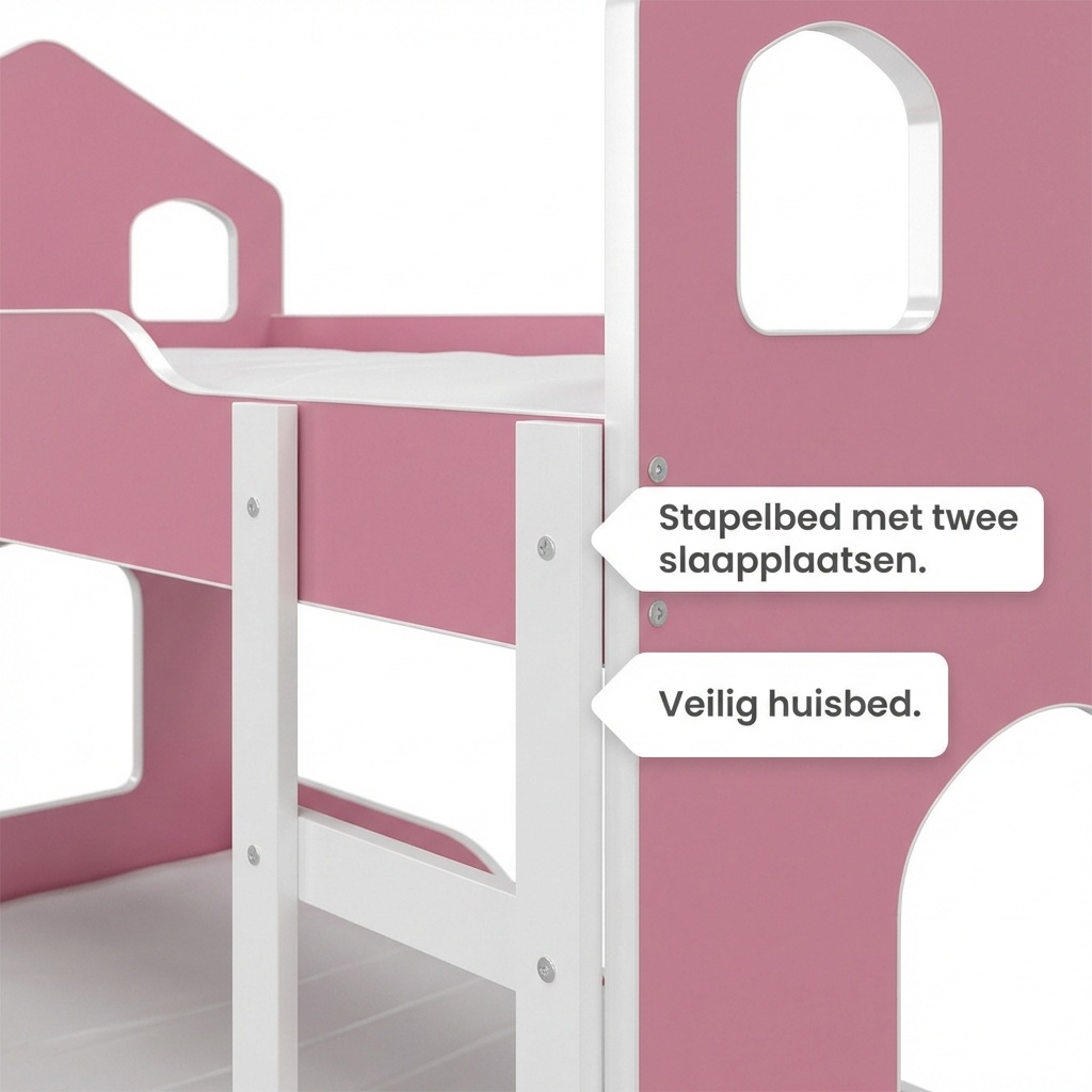 Kinder stapelbed roze - 160 x 80 cm - huisbed inclusief matras