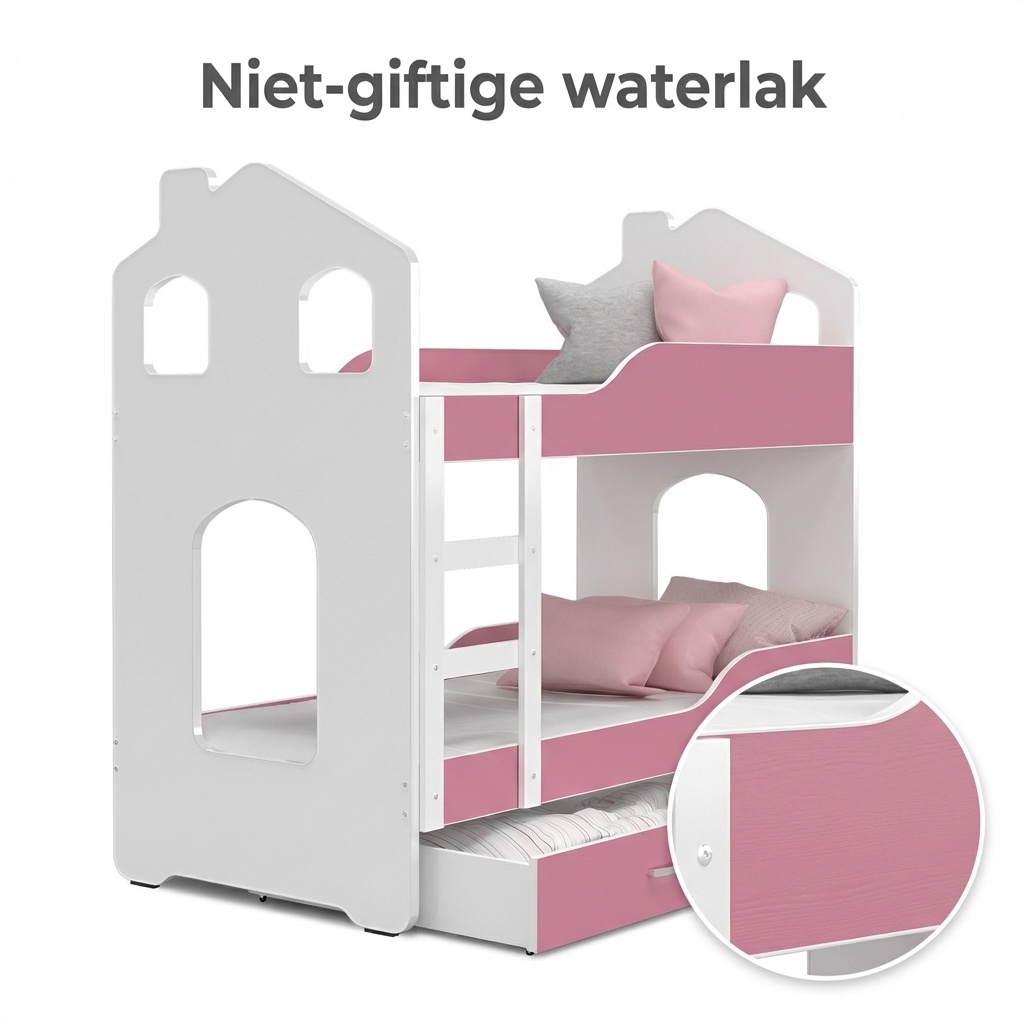 Kinder stapelbed roze - 160 x 80 cm - huisbed inclusief matras