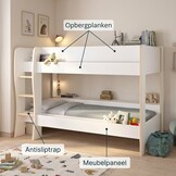 ROOMY - Stapelbed  - 90x200cm - wit eiken