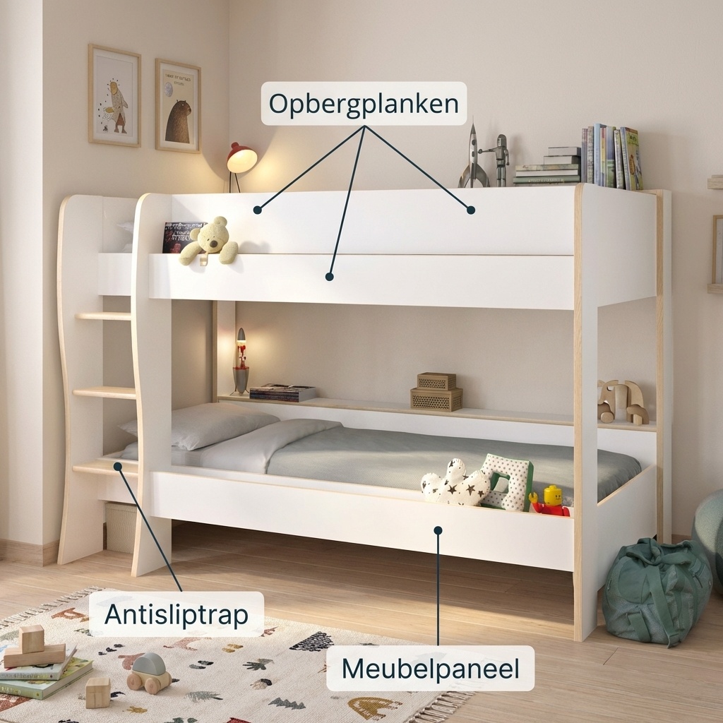 ROOMY - Stapelbed  - 90x200cm - wit eiken